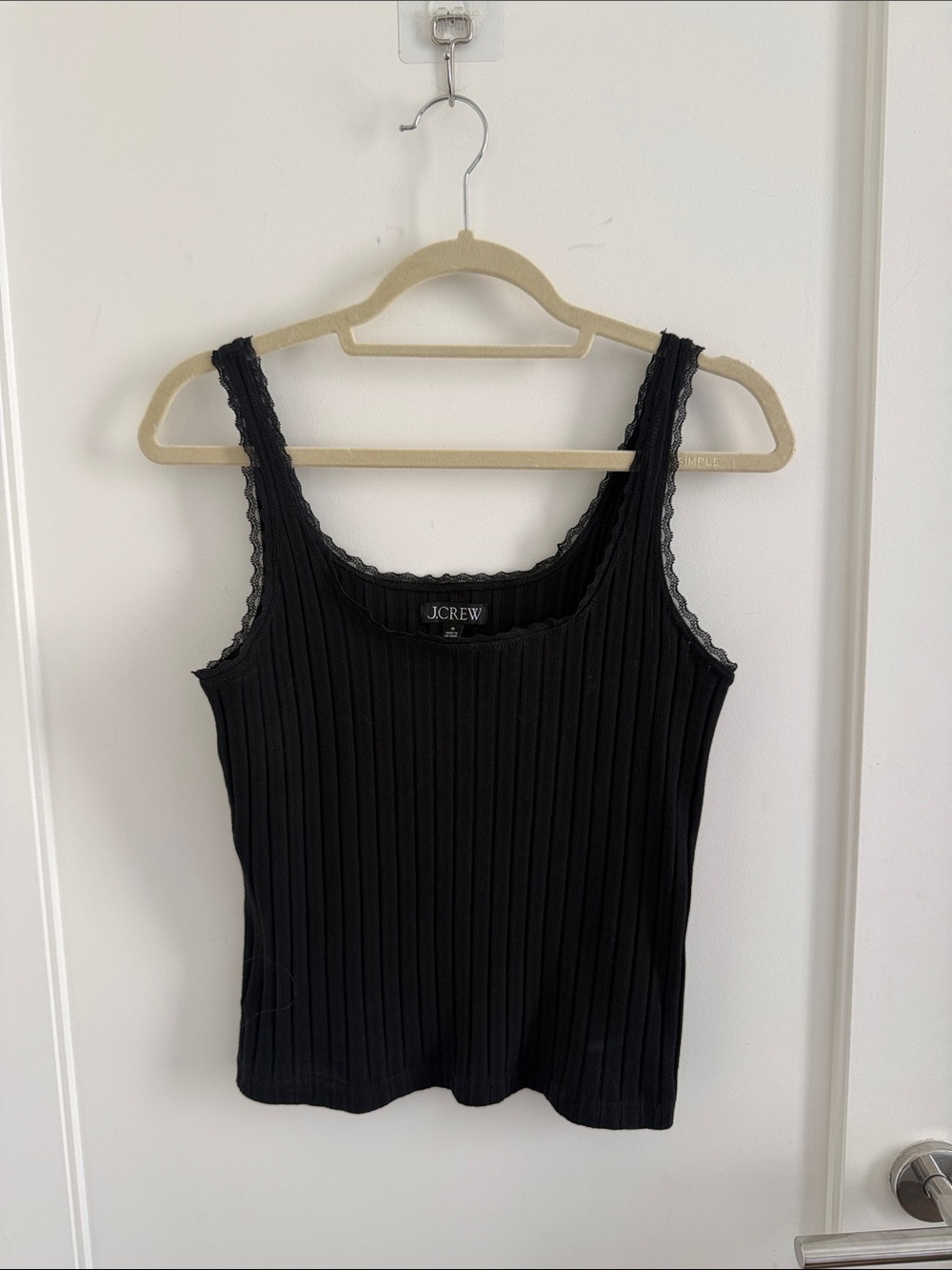 J. Crew Black Ribbed Lace-Edge Tank